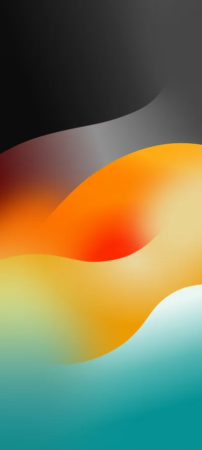 Abstract Gradient Waves of Black, Orange, Yellow, and Teal