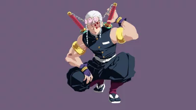 Dynamic Uzui Tengen Anime Character with Nichirin Blades Minimalist Vector Art image