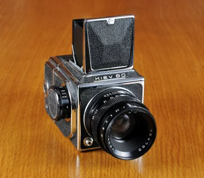 Vintage Kiev 80 Medium Format Camera with Lens on Wooden Desk image