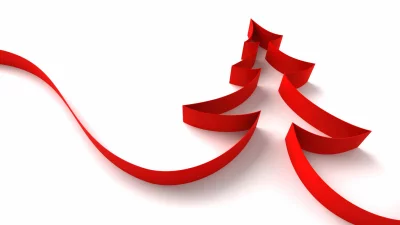Elegant Red Ribbon Christmas Tree Design on Pristine White Background for Holidays image