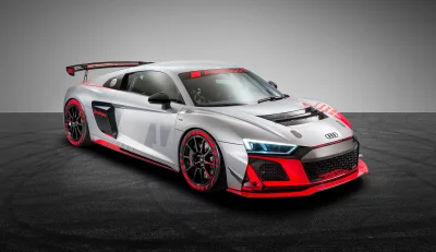 Dynamic Silver Audi R8 Sportscar with Striking Red Accents and Performance Design image