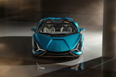 Sleek Blue Lamborghini Sian Parked in a Cinematic Luxury Garage Setting image