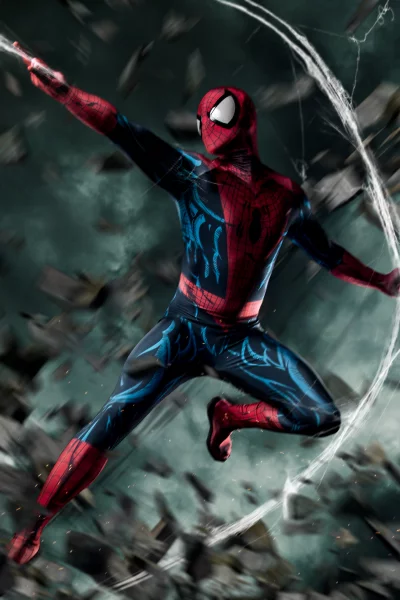 Iconic Spider-Man Web-Slinger in Dynamic Mid-Air Action with Vibrant Red and Blue Suit image