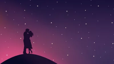 Romantic Couple Silhouette Kissing Under Starry Night Sky Gradient Illustration image