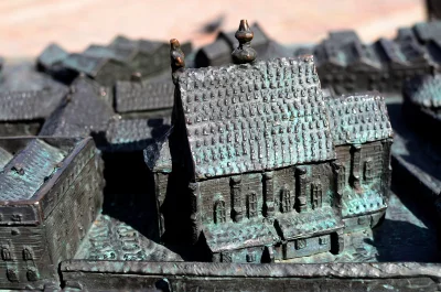 Oxidized Bronze Miniature of Medieval Cityscape Architectural Model with Patina image