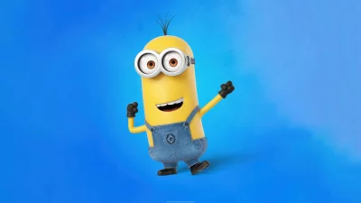 Cheerful Yellow Minion Character Waving on Vibrant Blue Background image