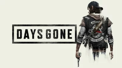 Post-Apocalyptic Game Character Deacon St. John with Pistol and Days Gone Logo image