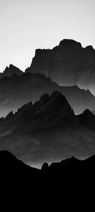 Dramatic Black and White Mountain Range Layers and Fog