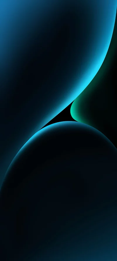 Abstract dark background with glowing blue and green curves and light