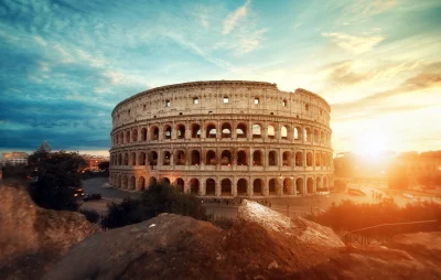Majestic Colosseum at Golden Sunset in Rome, Italy with Dramatic Sky image