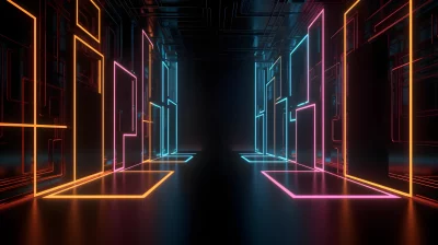 Futuristic Neon Tunnel with Glowing Digital Light Frames and Cyberpunk Aesthetics image