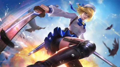 Powerful Anime Warrior in Sailor Uniform Wielding Glowing Sword in Dynamic Combat image