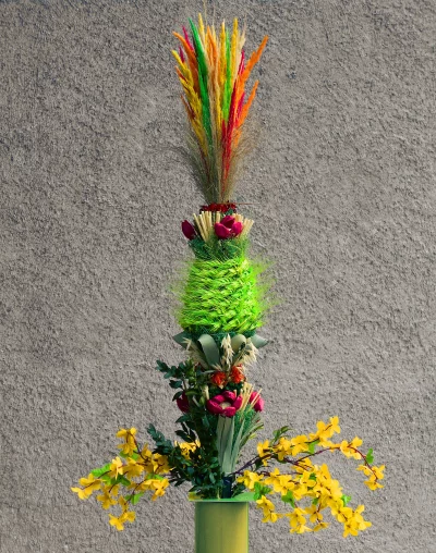 Vibrant Traditional Easter Palm with Colorful Dried Flowers and Greenery image