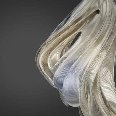 Abstract metallic and translucent waves with intricate textured patterns