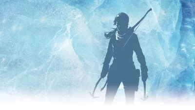 Powerful Female Adventurer Silhouette Against Icy Blue Backdrop for Exploration Themes image