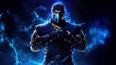 Mortal Kombat Sub-Zero in Intense Blue Ice Energy Battle Stance image