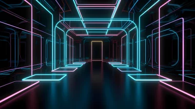 Dynamic Abstract Cyber Space with Glowing Blue and Pink Neon Lines image