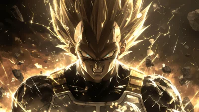 Super Saiyan Vegeta Intense Golden Aura Power Anime Battle Art image