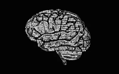 Abstract Digital Brain Formed by Code Characters, Symbols, and Data on Black Background image
