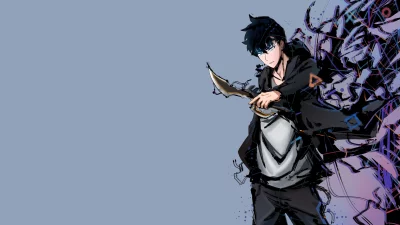 Dynamic Anime Male Character with Glowing Blue Eyes and Fantasy Blade image