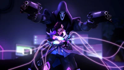 Sombra Hacker and Reaper Combat Duo in Intense Overwatch Game Scene image