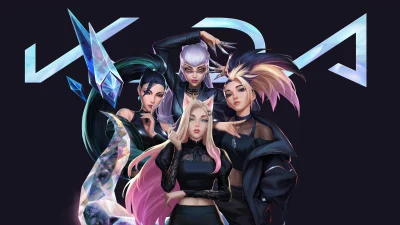 K/DA K-Pop Group: Dynamic Female Performers with Stylish Outfits and Glowing Accents image