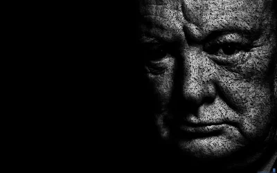 Winston Churchill Typography Portrait with Iconic Success Quote Black and White image