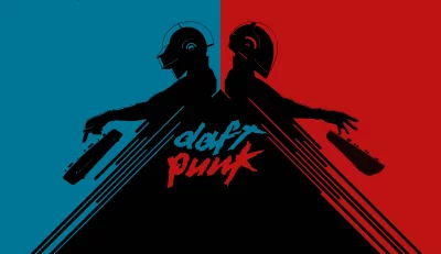 Iconic Daft Punk Electronic Music Duo Silhouettes in Minimalist Red and Blue image