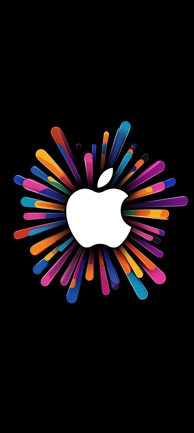 Apple Logo Explodes with Colorful Rays on Black Background