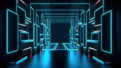 Futuristic Neon Blue Glowing Light Tunnel Background for Digital and Cyber Concepts image