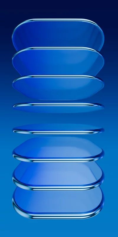 Abstract Blue Shapes with Polished Chrome Edges on a Deep Blue Background