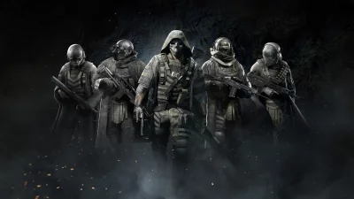 Elite Tactical Military Unit Squad Posing in Dark Smoky Environment with Firearms Ready for Action image