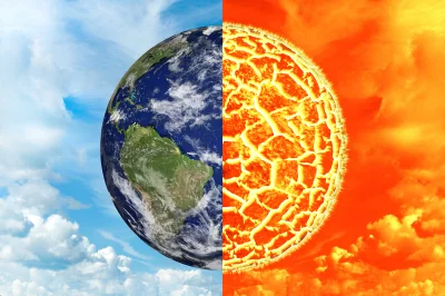 Global Warming: Healthy Earth Versus Fiery Environmental Destruction and Climate Change image