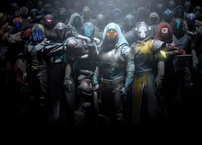 Diverse Sci-Fi Armored Warriors with Glowing Helmets in a Dark, Mysterious Setting image