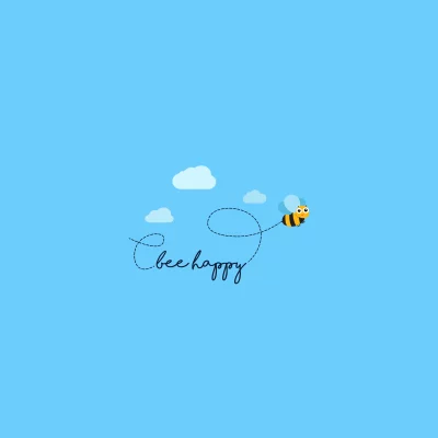 Cute Cartoon Bee Flying in Blue Sky Drawing 'Bee Happy' Message image