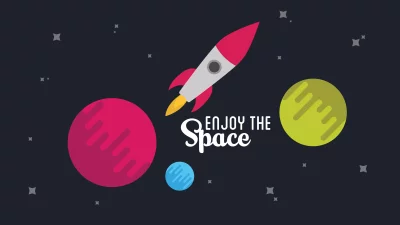 Flat Design Rocket Launching Through Colorful Planets in Space Illustration image