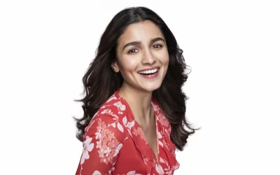 Bollywood Actress Alia Bhatt Smiling Joyfully in Red Floral Dress image