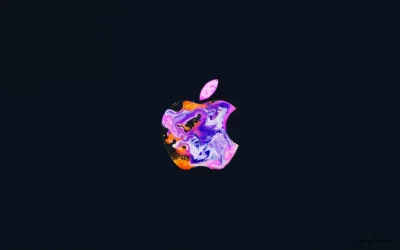 Vibrant Fluid Art Apple Logo Design with Swirling Colors on Dark Background image