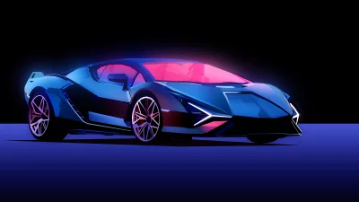 Sleek Futuristic Sports Car with Neon Blue and Pink Glow on Dark Background image