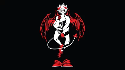 Stylized Anime Devil Boy with Red Wings and Horns Floating over an Open Book image