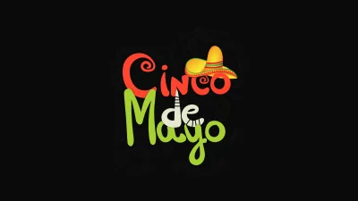 Vibrant Cinco de Mayo Lettering with Traditional Sombrero on Black Background image