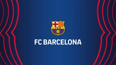 FC Barcelona Football Club Emblem on Dynamic Blue Background with Red Accents image