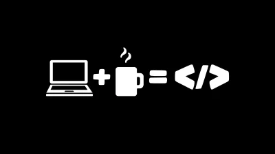 Minimalist Developer's Equation: Laptop Plus Coffee Equals Code Tags image