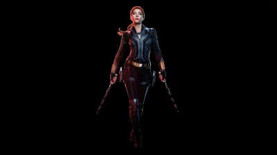 Dynamic Black Widow Superhero Posing with Batons in Iconic Black Suit image