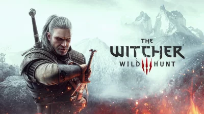 Heroic Geralt of Rivia Prepares for Epic Wild Hunt in Snowy, Fiery Landscape image