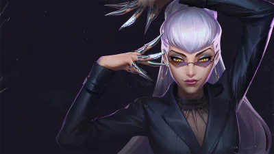 Confident Anime Woman with Unique Style, White Hair, and Futuristic Accessories image