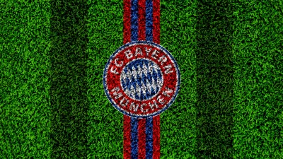 FC Bayern Munich Emblem on Textured Artificial Grass with Club Colors image