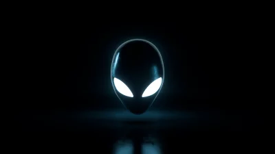 Mysterious Alienware Logo Glowing in Dark with Blue Light Reflection image