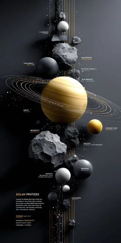 Stunning Abstract Cosmic Scene with Ringed Planet Floating Among Asteroids image