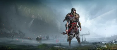 Viking Warrior Standing Ready for Battle in Stormy Landscape with Axe image